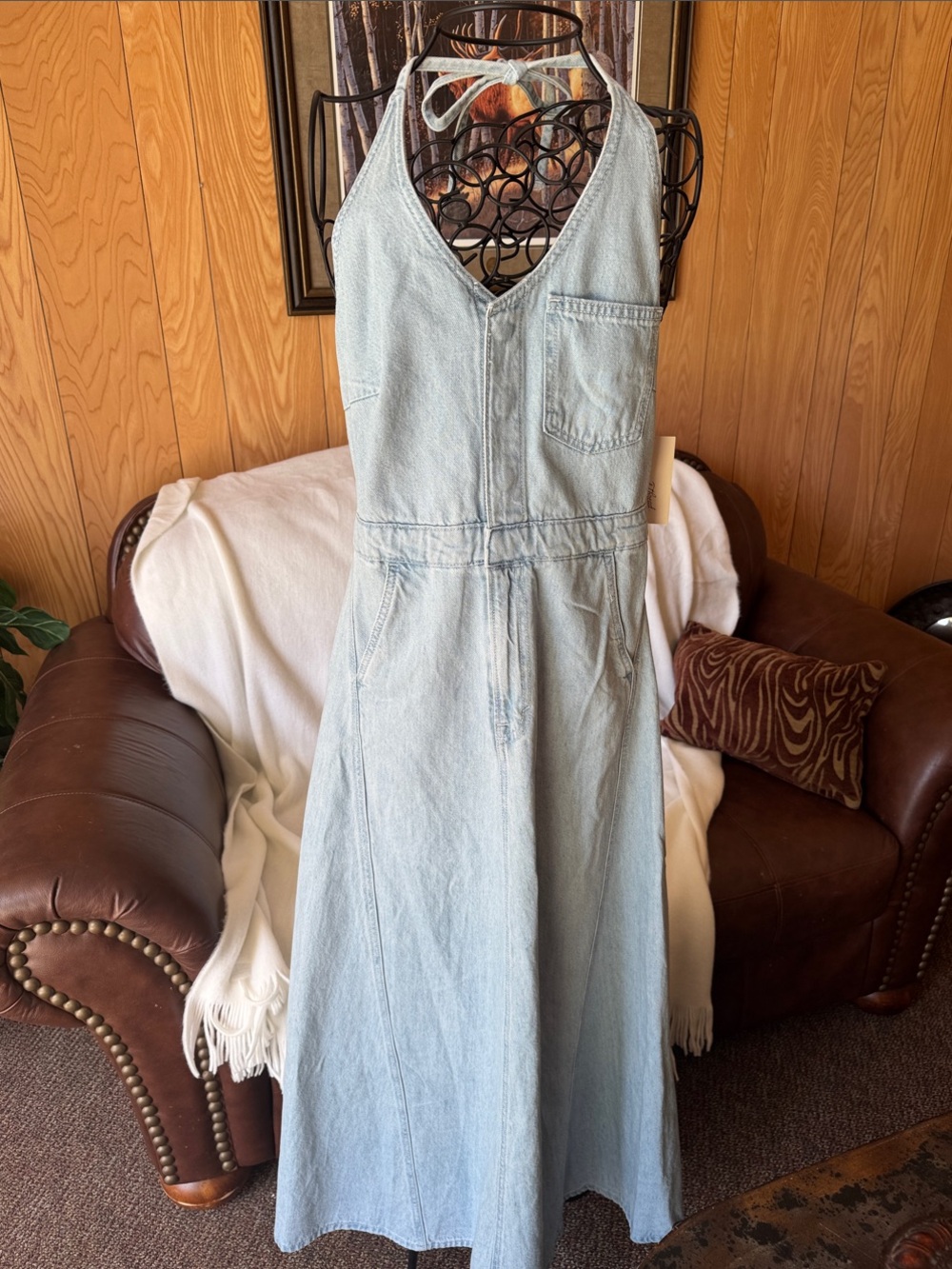 Universal Thread Light Wash Denim Halter Maxi Dress